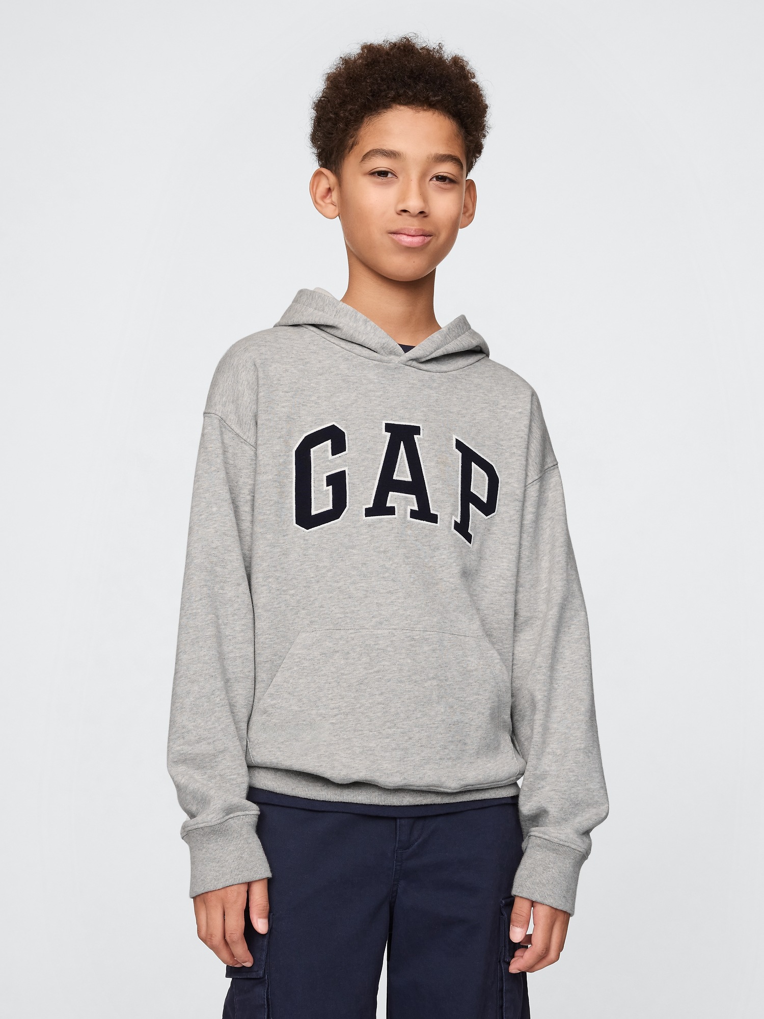 Детски дуксер со качулка и лого – Light Heather Grey