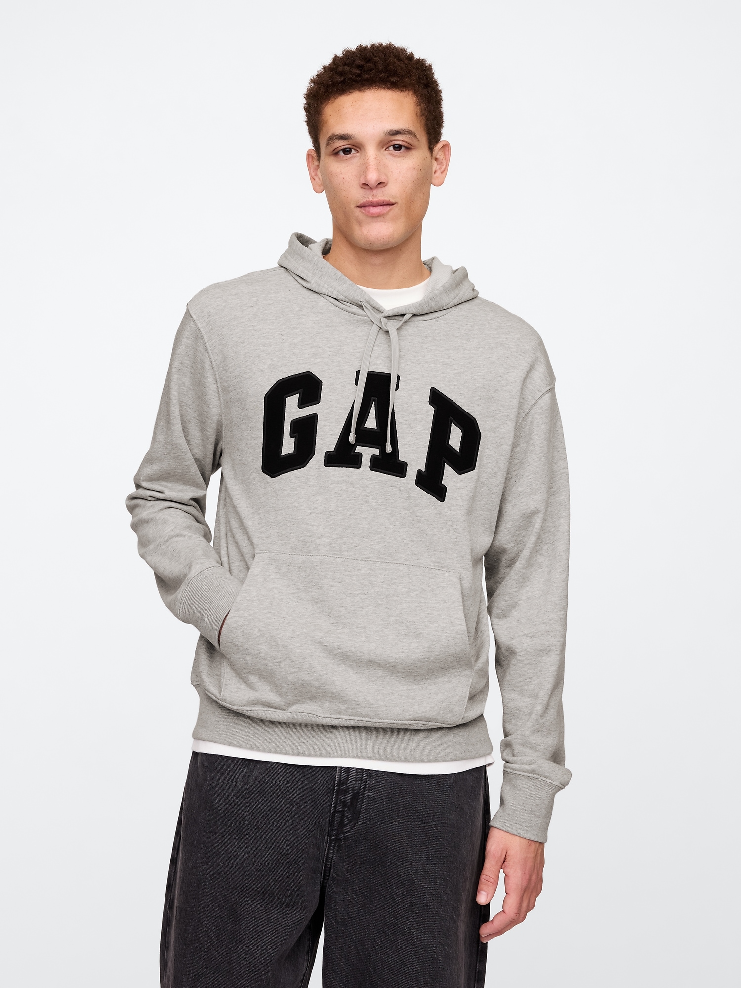 Машки дуксер со качулка и лого – Light Heather Grey